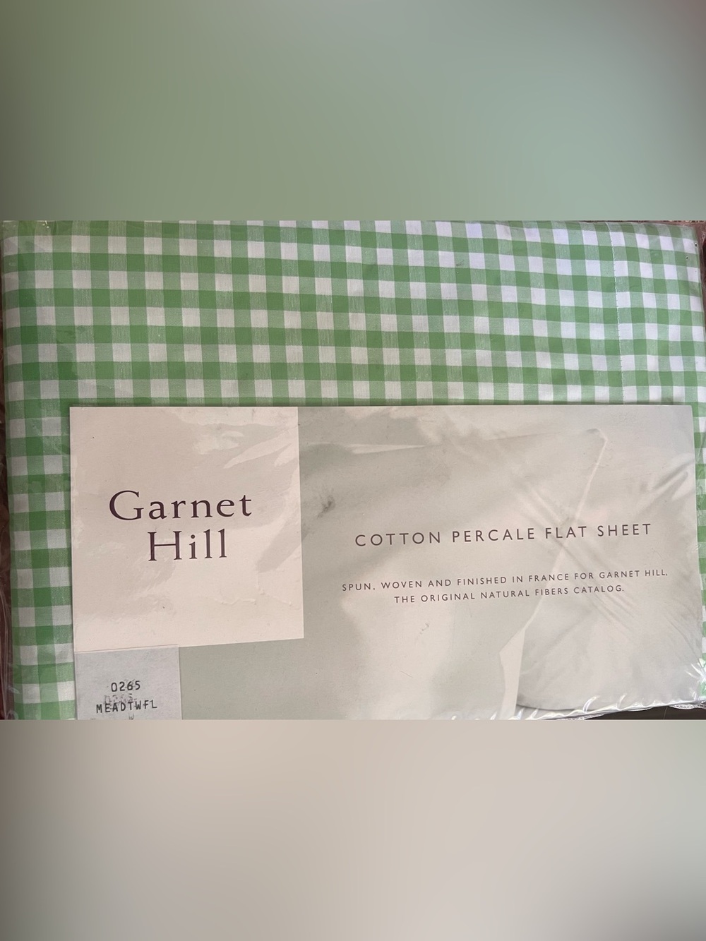 NIB Garbet Hill Bright Green Gingham Twin Flat sheet 100% cotton 0265 Mead Green